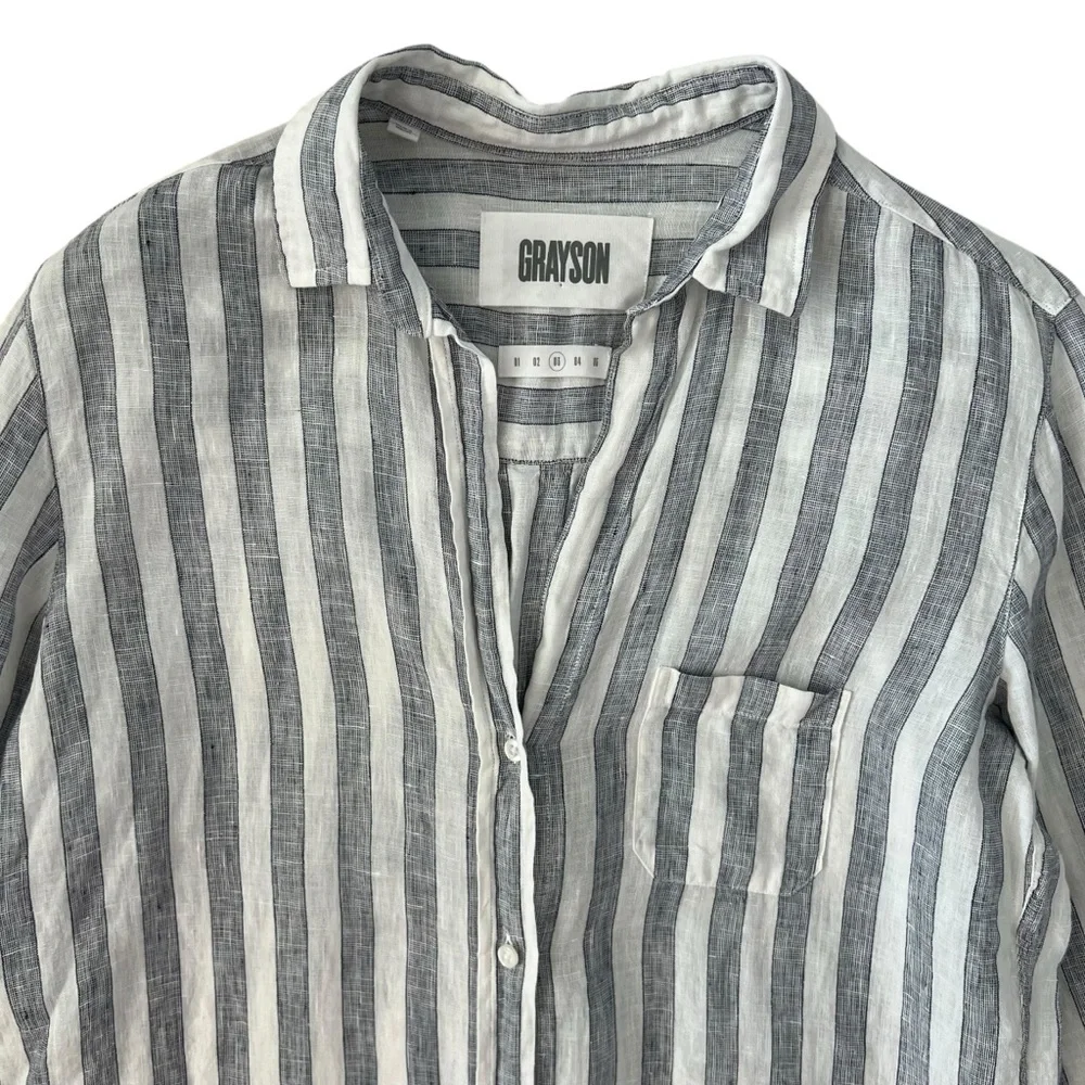 Grayson‎ by Frank & Eileen The Hero 100% Linen Button Up Blue Striped Shirt SZ M - Picture 3 of 13